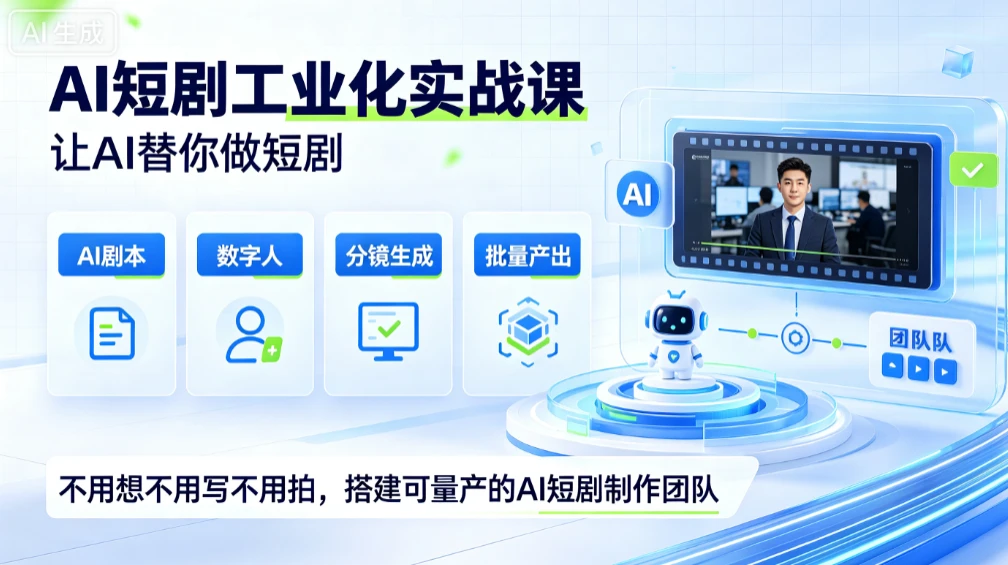 【精】AI短剧工业化实战课,让AI替你做短剧,不用想不用写不用拍,搭建可量产的AI短剧制作团队