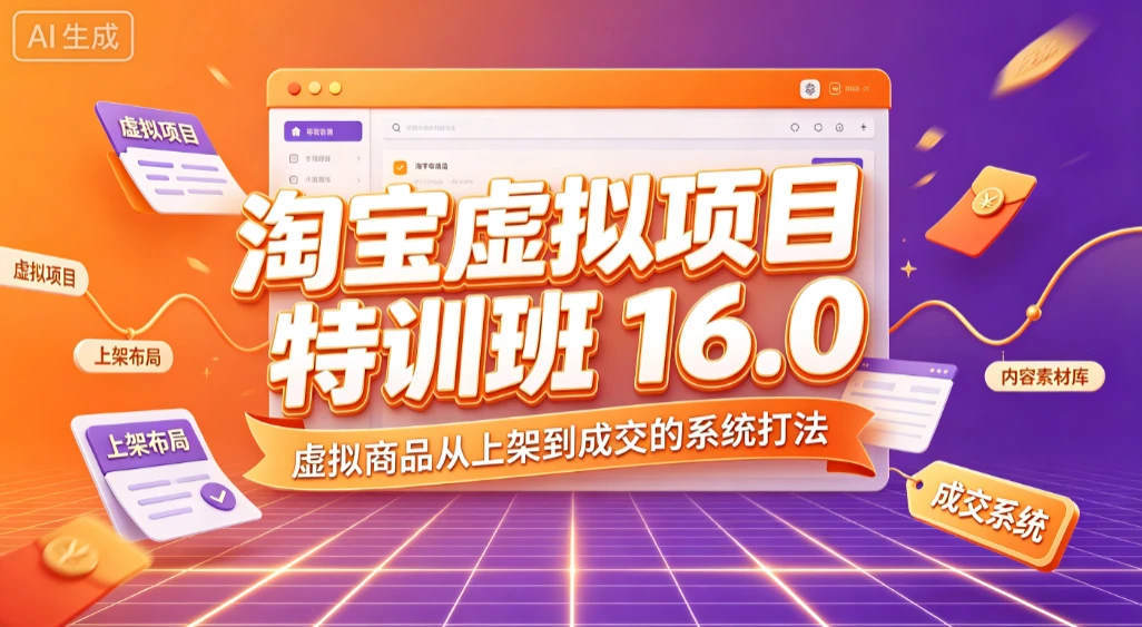【精】淘宝虚拟项目特训班 16.0,虚拟商品从上架到成交的系统打法 【精】淘宝虚拟项目特训班 16.0,虚拟商品从上架到成交的系统打法