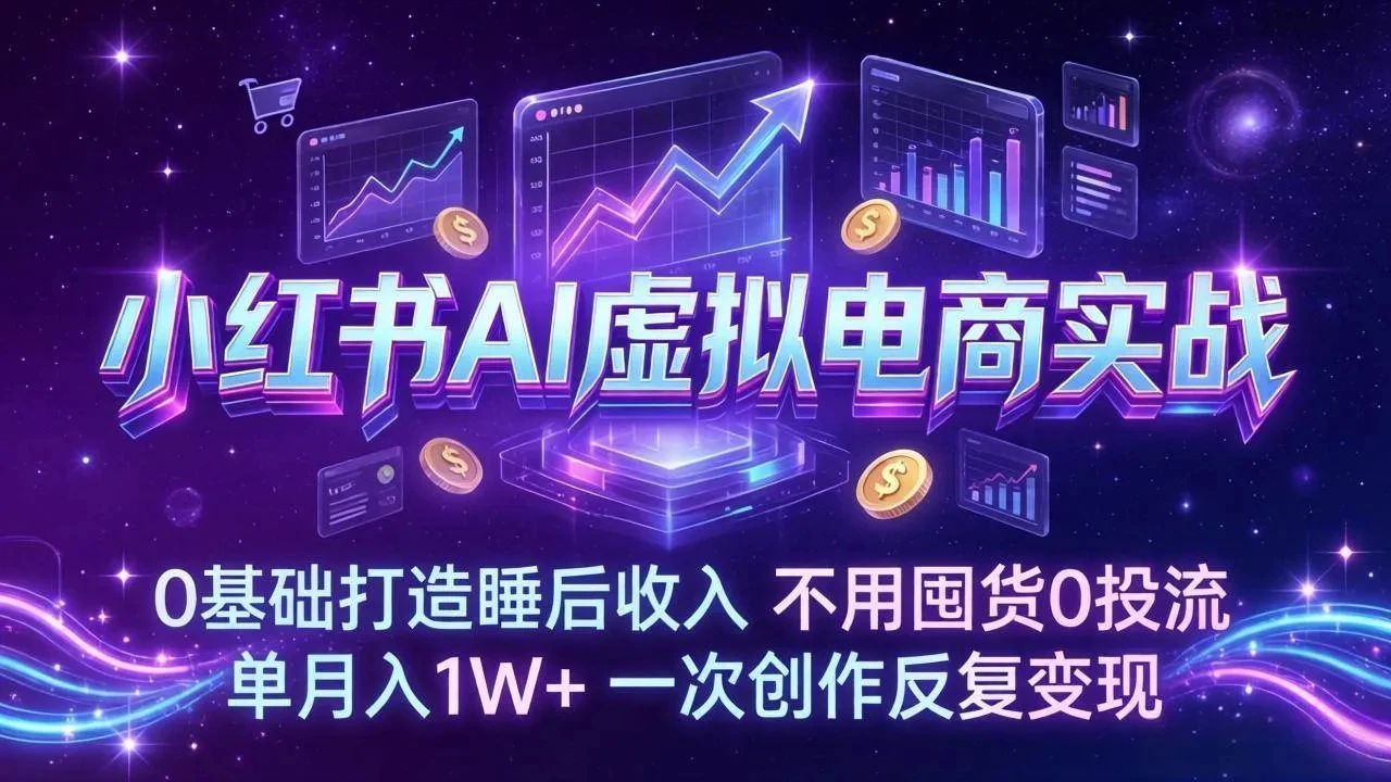 【精】小红书AI虚拟电商实战：0基础打造睡后收入，不用囤货0投流，单月入1W+，一次创作反复变现