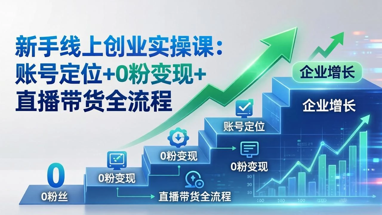 【精】新手线上创业实操课:账号定位+0粉变现+直播带货全流程,企业用户增长一步到位 【精】新手线上创业实操课:账号定位+0粉变现+直播带货全流程,企业用户增长一步到位