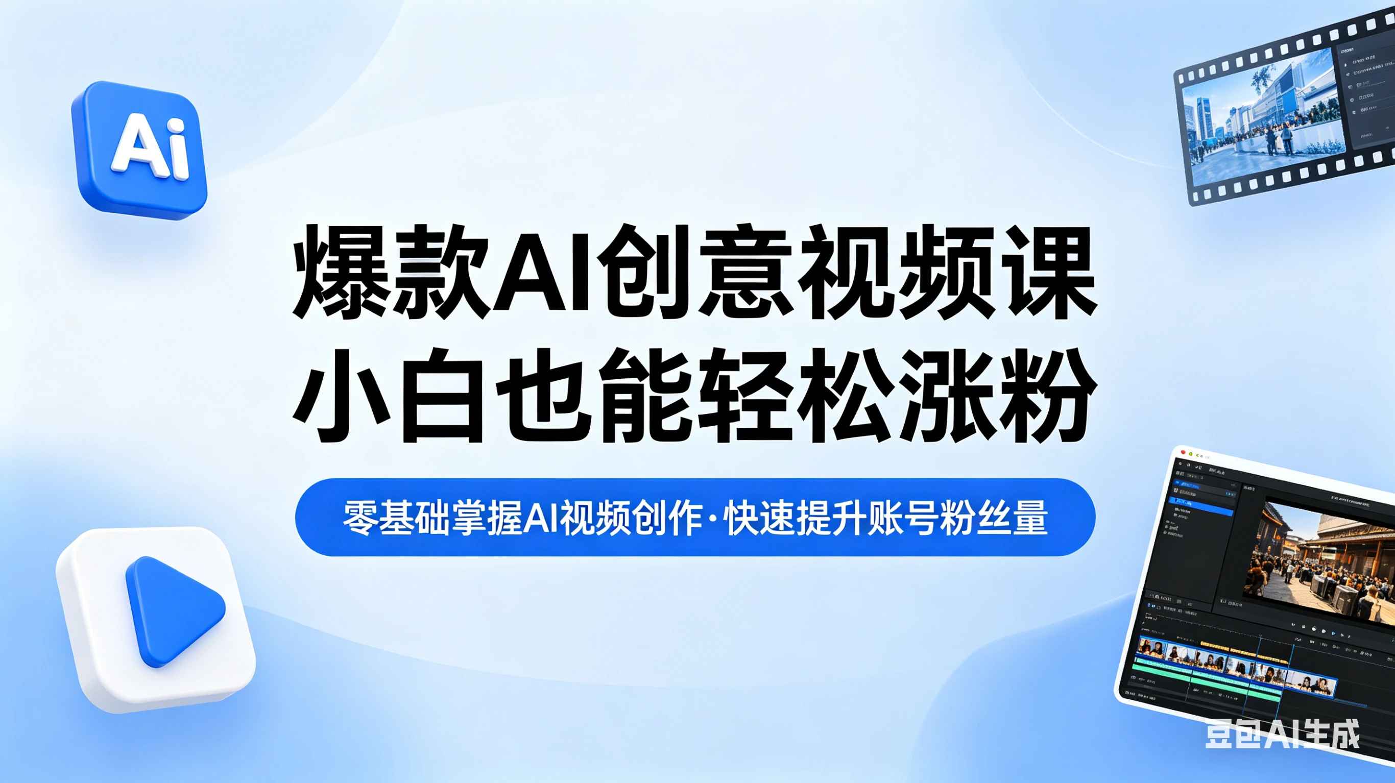 【精】爆款AI创意视频课,零基础掌握AI视频创作,快速提升账号粉丝量