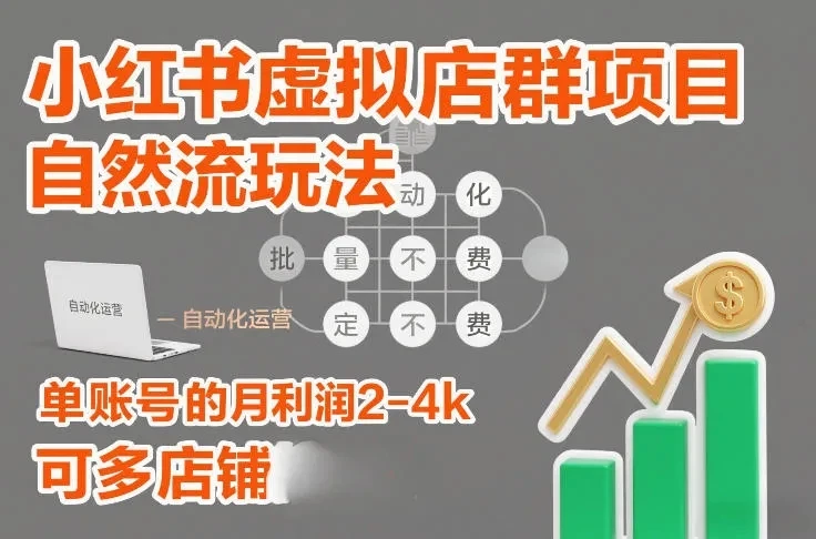 【精】小红书虚拟店群项目,自然流玩法,批量自动化,稳定不费号,单账号的月利润2-4k,可多店矩阵 【精】小红书虚拟店群项目,自然流玩法,批量自动化,稳定不费号,单账号的月利润2-4k,可多店矩阵